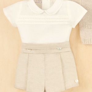 NWT Button on suit, cream shirt with tan short.